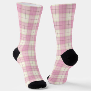 Chaussette Plaid Tartan rose et blanc