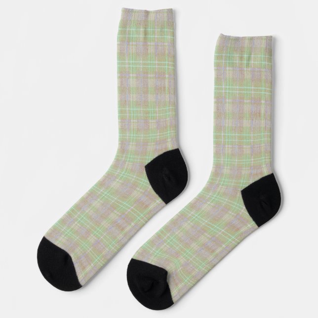 Chaussette Plaid Vert Sauge Neutre Patiné (Gauche)
