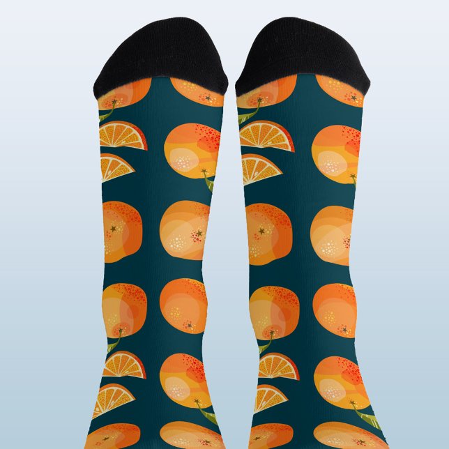Chaussette Plaisir aux fruits d'orange d'agrumes (Fun citrus orange pattern teal green socks)