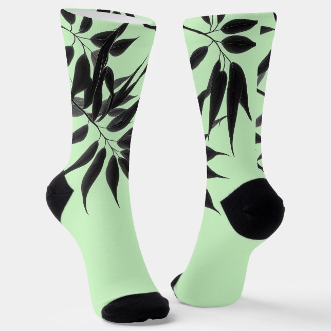 Chaussette Plante en bambou noir et vert menthe (Angulaire)