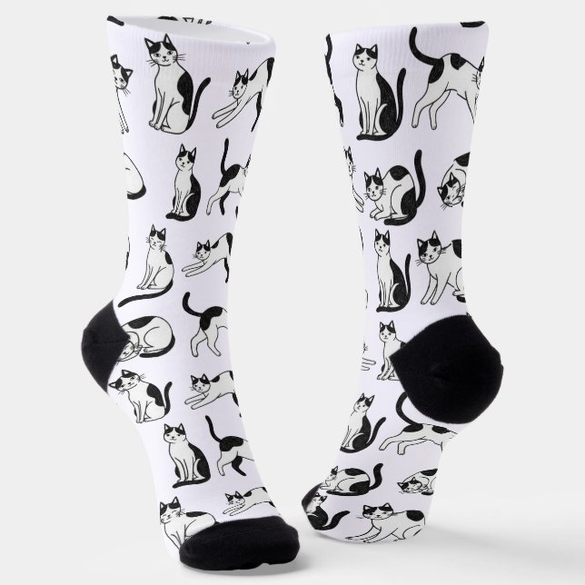Chaussette Playful Black and White Tuxedo Cat Pattern Socks (Angulaire)