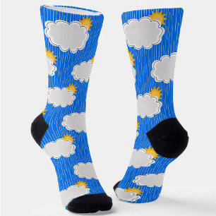 Chaussette Pluie de nuages de soleil Design Motif bleu