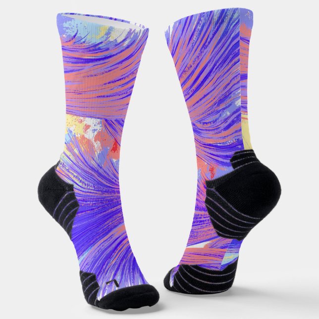 Chaussette plumes bleues et roses (Angulaire)