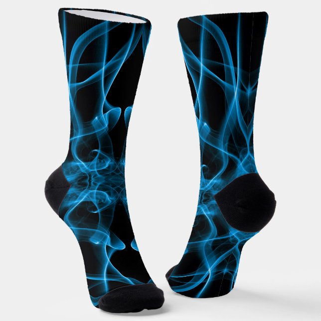 Chaussette Plumes de fumée bleue sur noir (Angulaire)