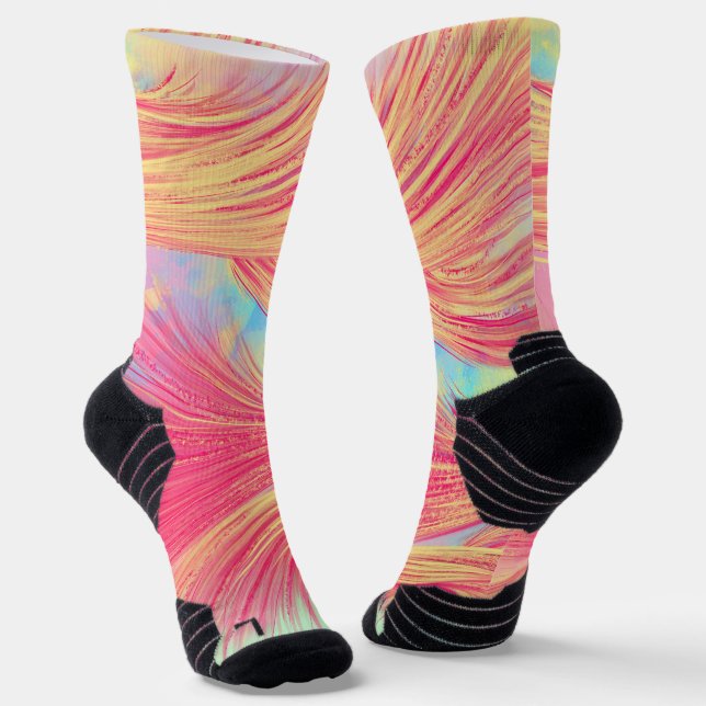 Chaussette Plumes rose et jaune (Angulaire)