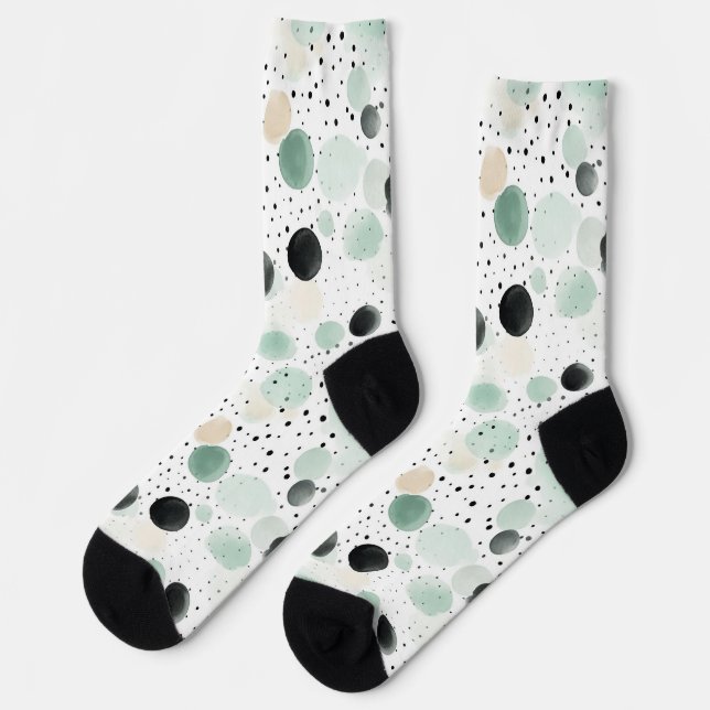 Chaussette Points de Crème Noir Menthe Fantaisie   (Gauche)