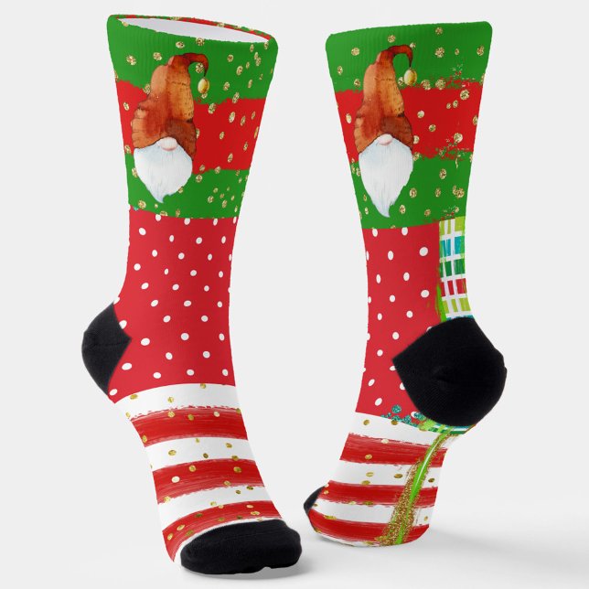 Chaussette Points de fête, Rayures et Gnomes (Créateur téléchargé)
