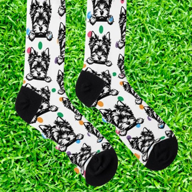 Chaussette Points Poka de chiot gallois Terrier Thème personn (Show your love for Welsh Terrier puppies with personalized Poka Dots theme socks—soft, stylish, )