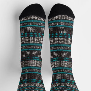 Chaussette Points Turquoises noirs Zigzags Motif