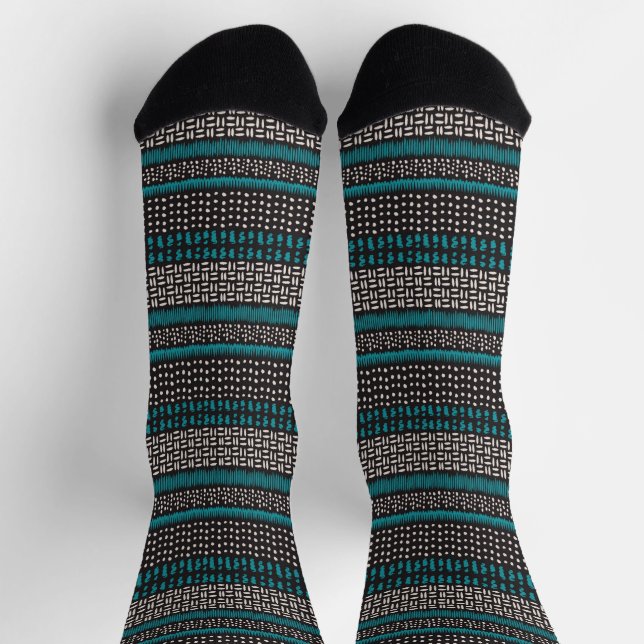 Chaussette Points Turquoises noirs Zigzags Motif (Haut)