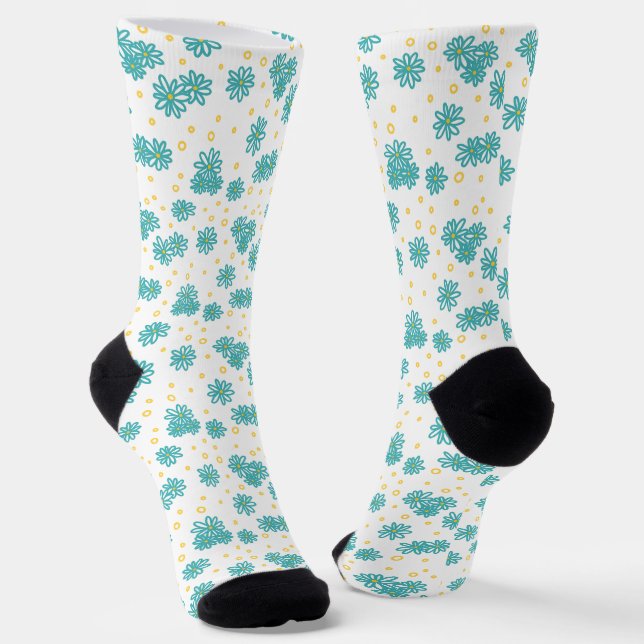 Chaussette Pois et marguerites - Turquoise et Jaune (Angulaire)