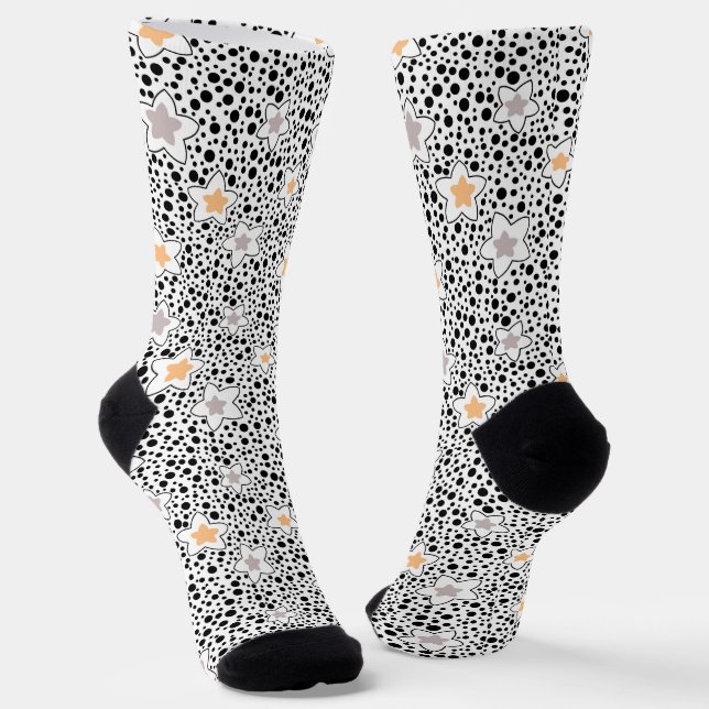 Chaussette Pois noir et blanc rétro avec étoiles (Angulaire)