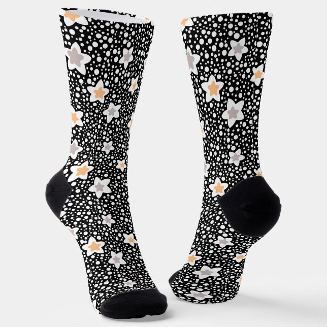 Chaussette Pois noir et blanc rétro avec étoiles (Angulaire)