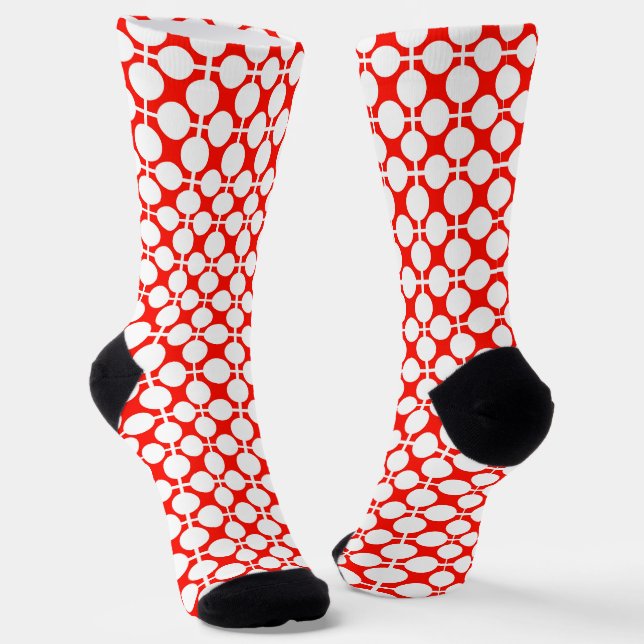 Chaussette pois rouge et blanc point et chèque motif est fa (Angulaire)