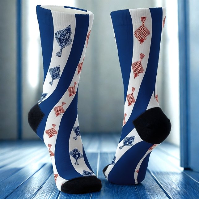 Chaussette Poisson et rayures bleues (Créateur téléchargé)