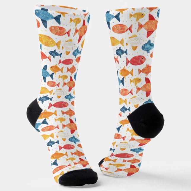Chaussette Poissons amusants Motif coloré (Angulaire)