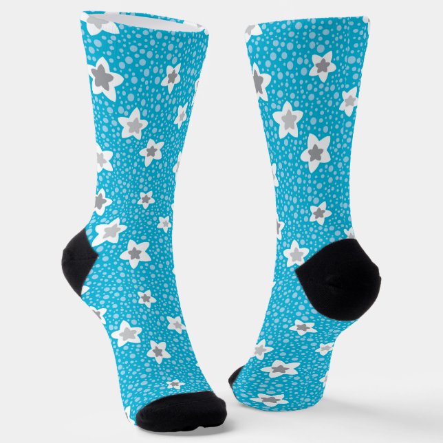 Chaussette Polka bleu paradisiaque point rétro avec étoiles (Angulaire)