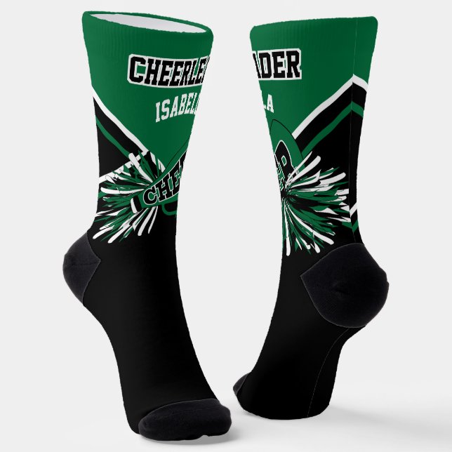 Chaussette Pom-Pom Vert Foncé, Blanc et Noir de Cheerleader (Angulaire)