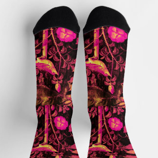Chaussette POMPEII GARDEN,NIGHTINGALE ,RED ROSES Pink Black