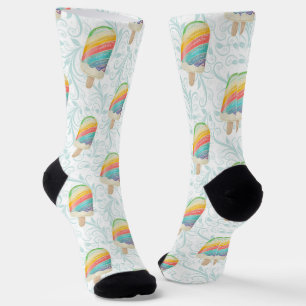 Chaussette Popsicle arc-en-ciel et tourbillons Turquoises