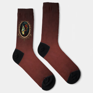 Chaussette Portrait de tête de lion stylisé dans cadre Mandal