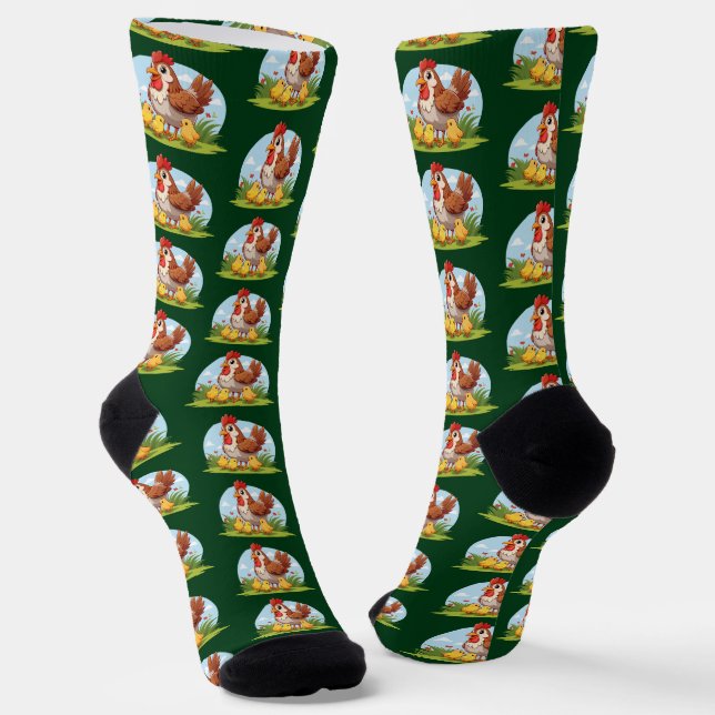 Chaussette poule mère et petits poussins jaunes (Angulaire)