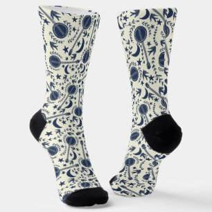 Chaussette Pour Banjo Players Blue et Cream Folk Art Motif