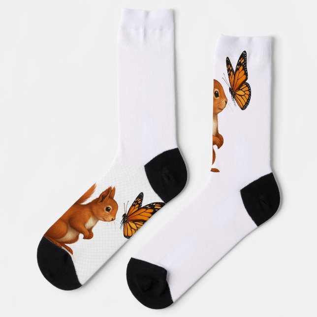 Chaussette Poursuite Joyeuse – Écureuil Heureux & Papillon (Gauche)