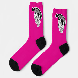 Chaussette Psycho crâne rose chaud
