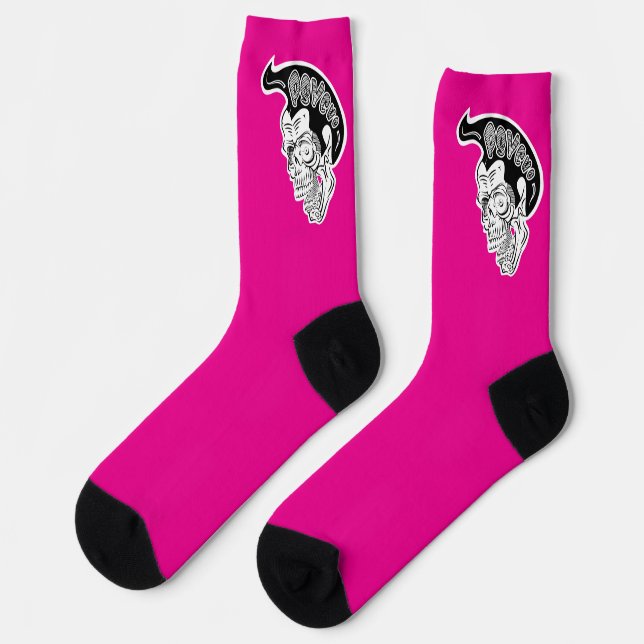 Chaussette Psycho crâne rose chaud (Gauche)