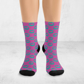 Chaussette Purple and Turquoise Pop Art Kissing Lips XOXO