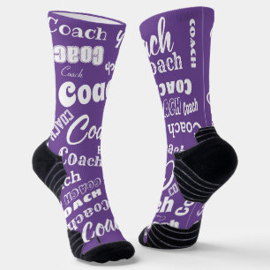 Chaussette Purple and White Personnalisé Coach Nom Cadeau Art