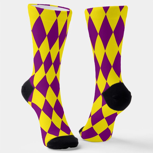 Chaussette Purple and Yellow Harlequin Checkered Design  (Créateur téléchargé)