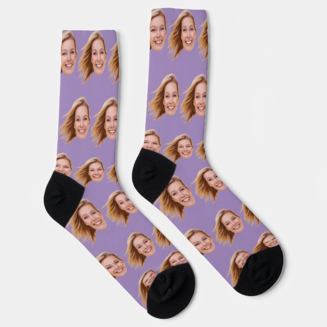 Chaussette Purple Funny Personalisé Visage Photo Femmes (Droite)