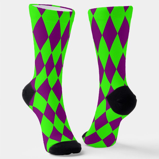 Chaussette Purple Green Harlequin Checkered Design  (Créateur téléchargé)