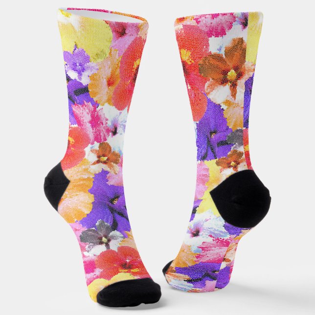 Chaussette "Radiance en fleurs : Hibiscus en vitrail (Angulaire)