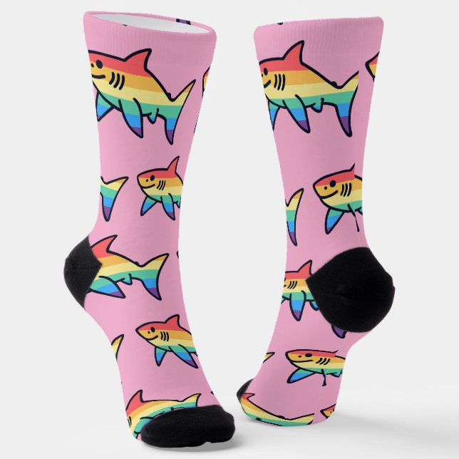 Chaussette Rainbow Shark Pride - Kawaii Nautical LGBTQ+ (Angulaire)