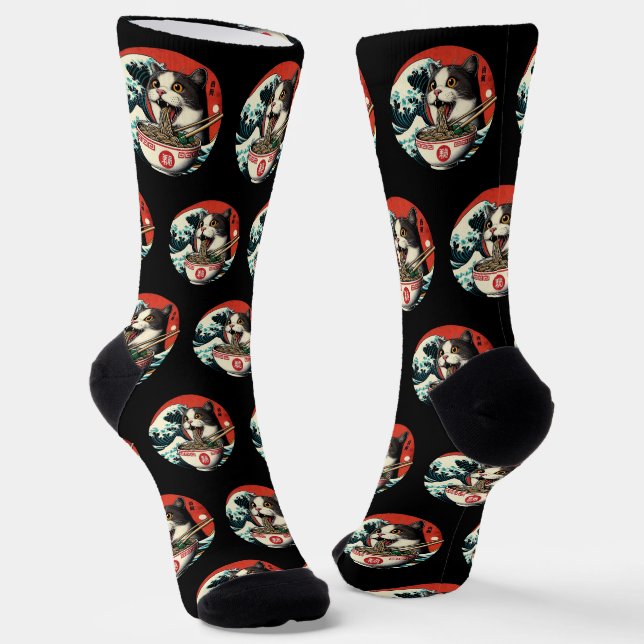 Chaussette Ramen de chat Art japonais Style vintage (Angulaire)