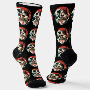 Chaussette Ramen de chat Art japonais Style vintage