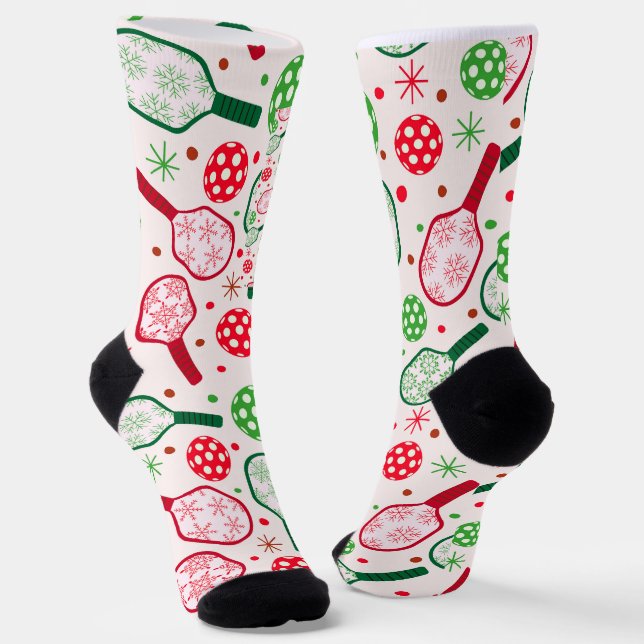 Chaussette Raquettes de Pickleball Rouge et Vert de Noël  (Angulaire)