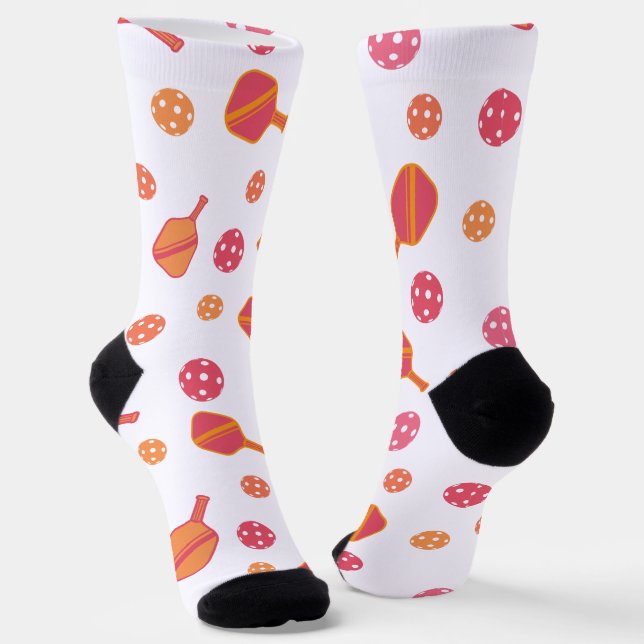 Chaussette Raquettes et balles de pickleball rose (Angulaire)