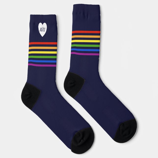 Chaussette Rayure de arc-en-ciel Monogrammé Bleu Marine (Droite)