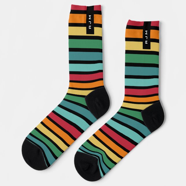 Chaussette Rayure Rétro Initiale Personnalisée  (Gauche)