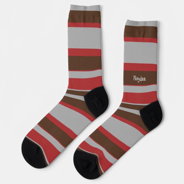 Chaussette Rayures asymétriques Lignes horizontales Gris Roug (Gauche)