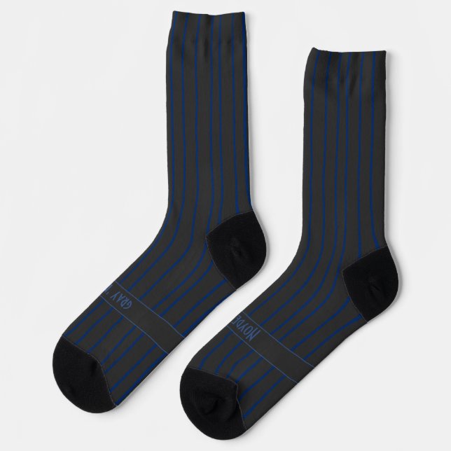 Chaussette Rayures, bleues sur gris foncé, classique sérieux (Gauche)