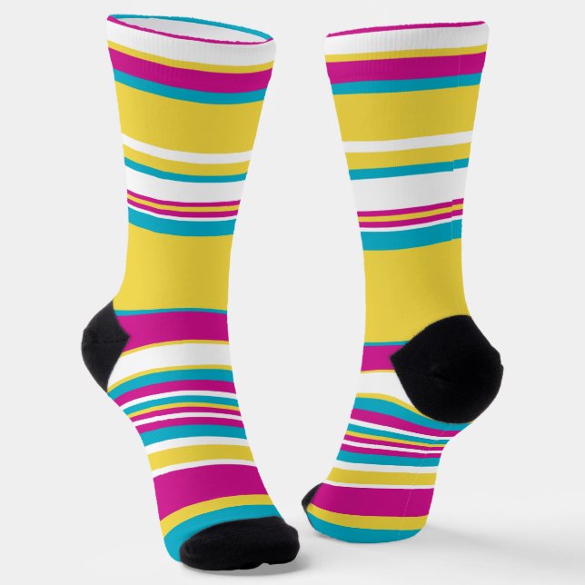 Chaussette Rayures complexes - Turquoise, Jaune, Rose et Blan (Angulaire)
