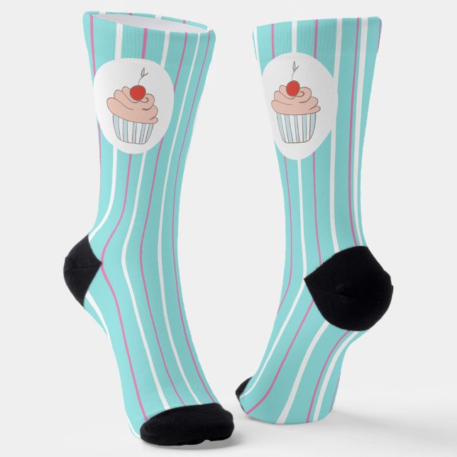 Chaussette Rayures de glace et friandises de cupcake (Créateur téléchargé)