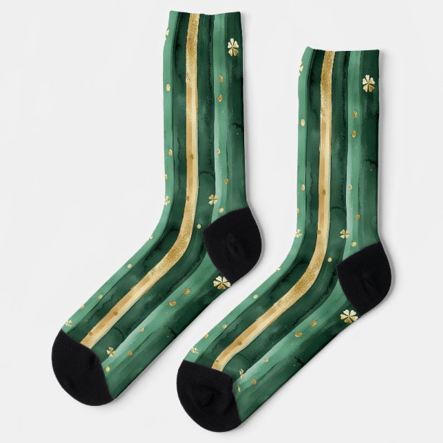 Chaussette Rayures de Shamrock vert or de la Saint-Patrick (Gauche)