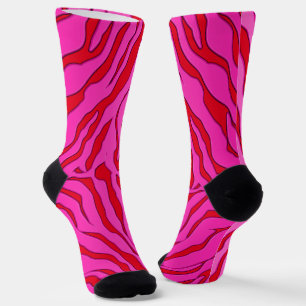 Chaussette Rayures de tigre rouges et roses Imprimé animal 2