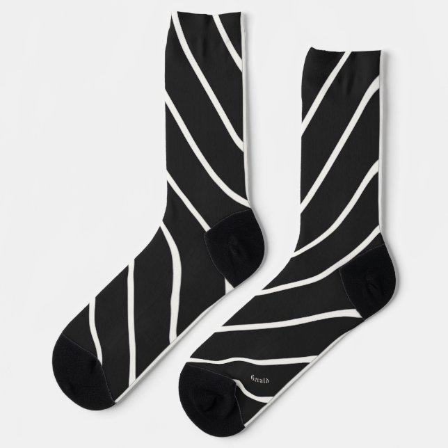 Chaussette Rayures diagonales blanches sur noir classique (Gauche)